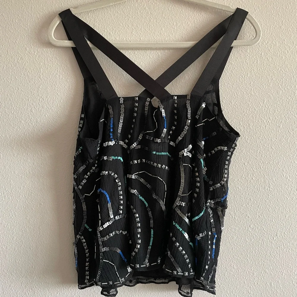 NWT Free People Tank Top Sequins Criss-Cross Women’s Medium Black Bedazzled